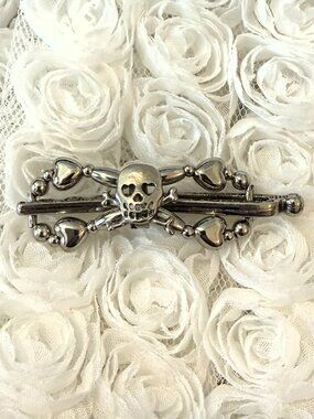 NWT! Vintage Lilla Rose Heart Skull & Cross Bone Mini Hair Clip